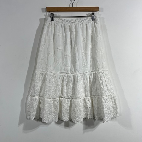 Diva Dresses & Skirts - Diva Cottagecore Renfair Eyelet Tiered Midi Skirt Dainty Womens Medium Boho Chic
